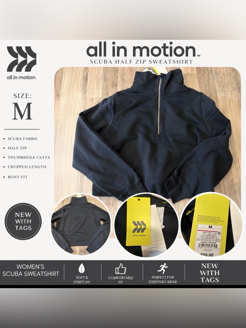All in Motion Core Fleece Scuba Half-Zip Sweatshirt – Women’s Medium NWT